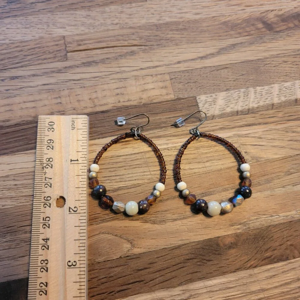 Boho Warm Brown Beaded Hoop Earrings
